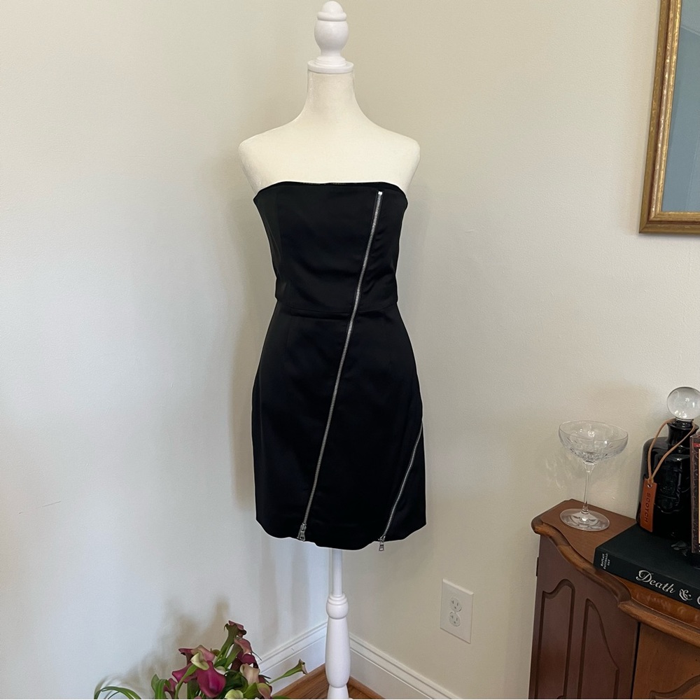 Alice + Olivia black satin dress with zipper detail